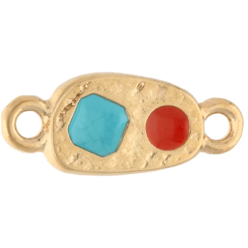 Irregular rectangle spacer 16x6.5 mm Gilded with fine gold - Turquoise - Hyacinth