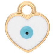 Heart charm 11x9.5 mm - Eye motif - Epoxy resin - Gilded with fine gold - White x1|raw }}