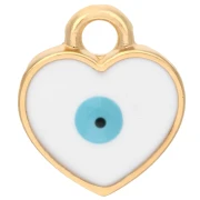 Heart charm 11x9.5 mm - Eye motif - Epoxy resin - Gilded with fine gold - White x1