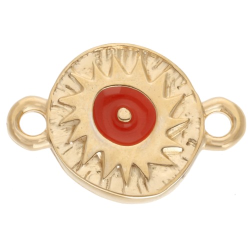 Irregular round spacer 11 mm ethnic motif - Gilded with fine gold - Hyacinth x1