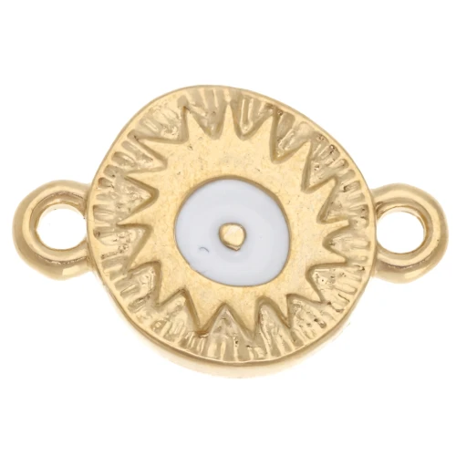 Irregular round spacer 11 mm ethnic motif - Gold plated - White x1