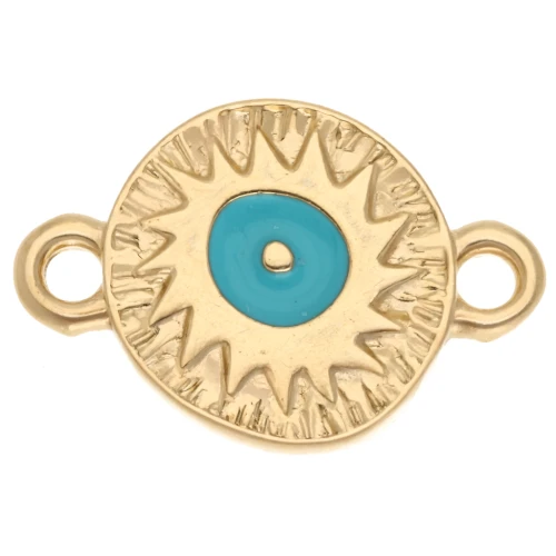 Irregular round spacer 11 mm ethnic motif - Gilded with fine gold - Turquoise x1