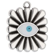 Square pendant 24x20 mm - eye motif - Antique fine silver plating - White - Blue