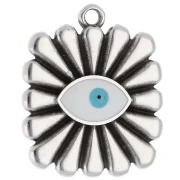 Square pendant 24x20 mm - eye motif - Antique fine silver plating - White - Blue