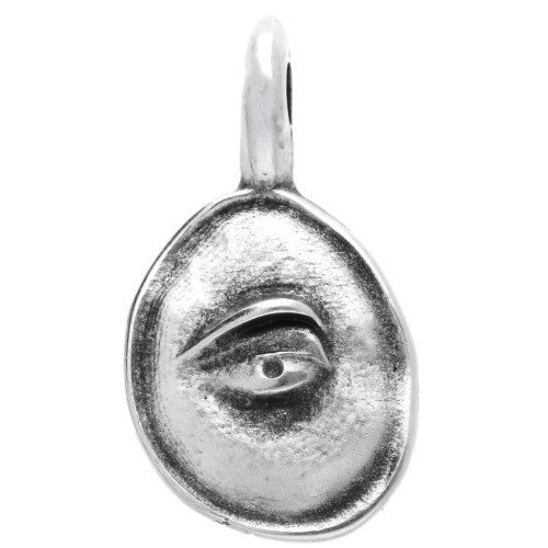 Irregular oval charm 18x10 mm - eye motif - Antique sterling silver plating x1