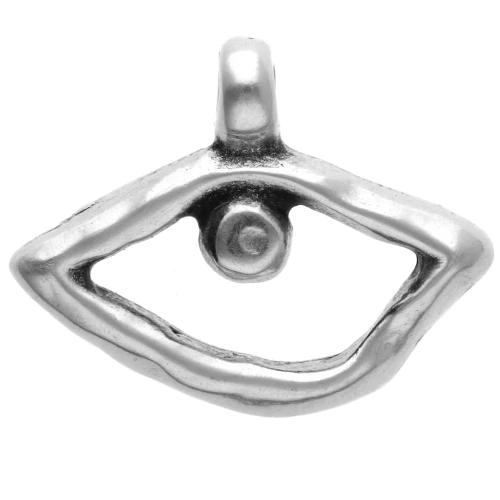 Hammered irregular eye charm 14x18 mm - Aged fine silver plating x1