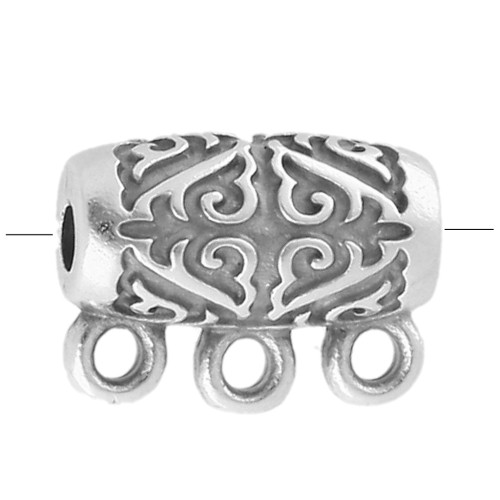 Tube bead 13x10 mm - ethnic motif - with 3 rings - Aged fine silver plating