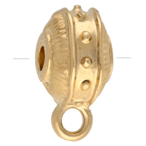 Round irregular flattened bead 9 mm with 1 ring - Gilded with fine gold x1