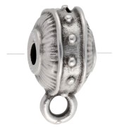 Round irregular flattened bead 9 mm with 1 ring - Antique fine silver plating x1