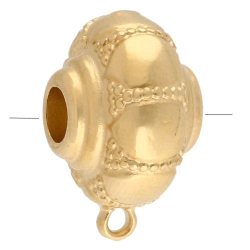 Round flattened bead 17 mm - flower motif - with 1 ring - Gilded with fine gold x1