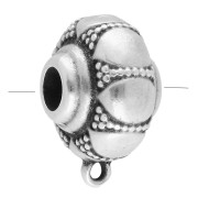 17 mm flattened round bead - flower motif - with 1 ring Aged sterling silver plating