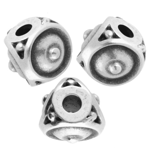 3-sided bead 8x6.5 mm with small balls - Aged fine silver veneer x1