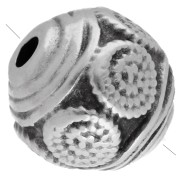 9 mm round ethnic bead - Aged fine silver veneer x1