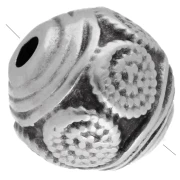 9 mm round ethnic bead - Aged fine silver veneer x1