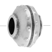 Textured flattened round bead 14 mm - Aged fine silver veneer x1