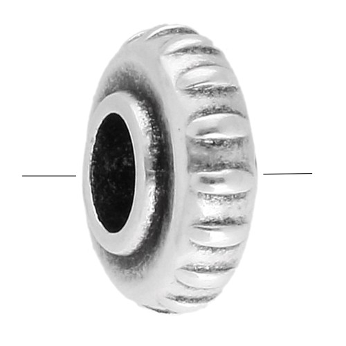 Textured roundel bead 13 mm - Aged fine silver veneer x1