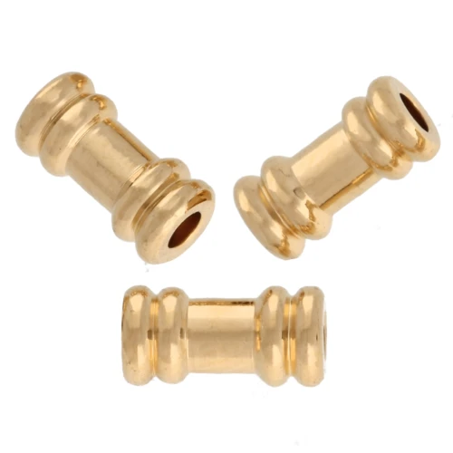 Worked tube beads 6x3 mm - Gilded with fine gold x5
