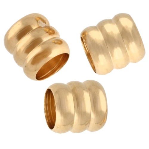 Worked tube beads 4x4 mm - large hole - Gilded with fine gold x5