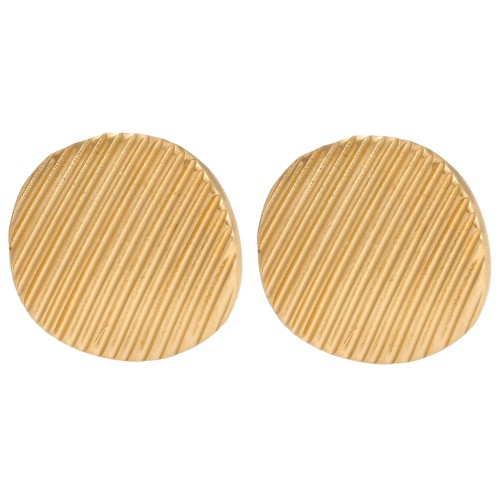 Striated round earrings 22 mm wavy effect - Gold-plated x2