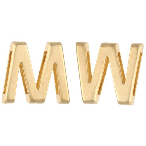 Pusher alphabet letter 15x17 mm - M or W - for 10 mm lace - Gilded with fine gold x1