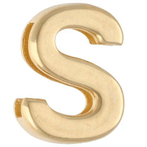 Pusher alphabet letter 15x11 mm - S - for lace 10 mm - Gold plated x1