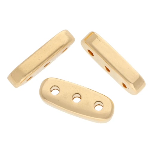 Rounded rectangle bead 10x4 mm - triple hole - Gilded with fine gold x1
