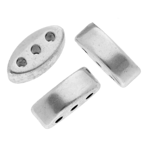 Pearl navette 8x4 mm - triple hole - Aged fine silver plating x1
