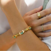 Half-moon bead 5x10 mm - double hole - Gilded with fine gold x1