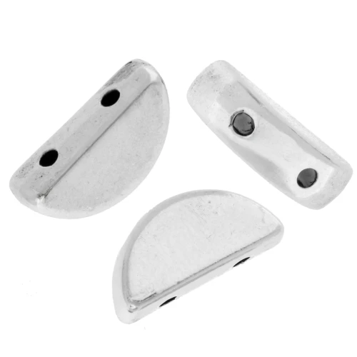 Half-moon bead 5x10 mm - double hole - Aged fine silver plating x1
