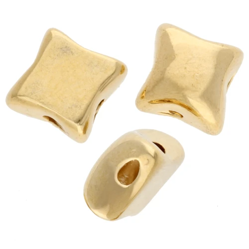 Domed diamond bead 8x7 mm - double hole - Gilded with fine gold x1