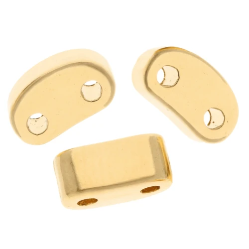 Rounded domed rectangle bead 6x3 mm - double hole - Gilded with fine gold x1
