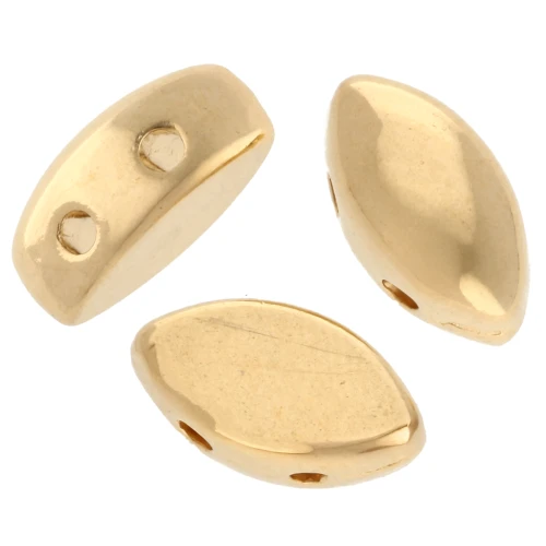 Rounded navette bead 8x4 mm - double hole - Gilded with fine gold x1