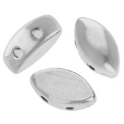 8x4 mm domed navette bead - double-holed - Antique fine silver plated x1