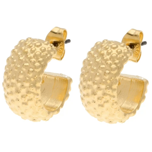 Wide textured hoop earrings 16.5 mm - Gold-plated x2