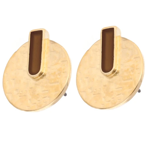 Round hammered earrings 16 mm - Gilded with fine gold - Amber x2