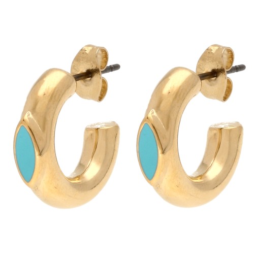 17 mm thick hoop earrings and rhombus in epoxy resin - Gilded with fine gold - Turquoise x2