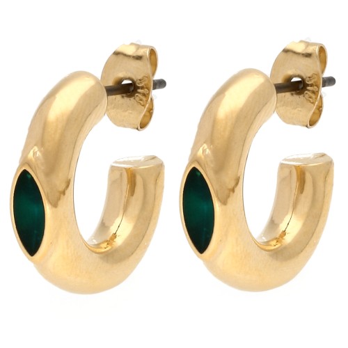 17 mm thick hoop earrings and rhombus in epoxy resin - Gilded with fine gold - Green x2