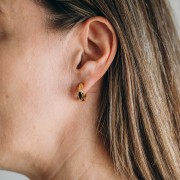 17 mm thick hoop earrings and rhombus in epoxy resin - Gilded with fine gold - Green x2