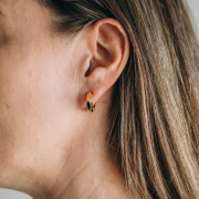 17 mm thick hoop earrings and rhombus in epoxy resin - Gilded with fine gold - Green x2