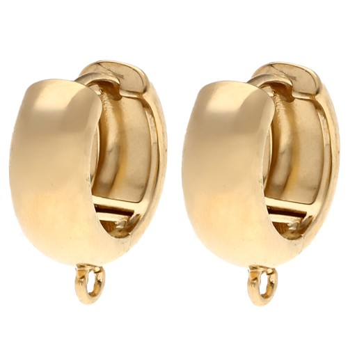 14 mm wide round creole earrings with open ring - Gold-plated x2