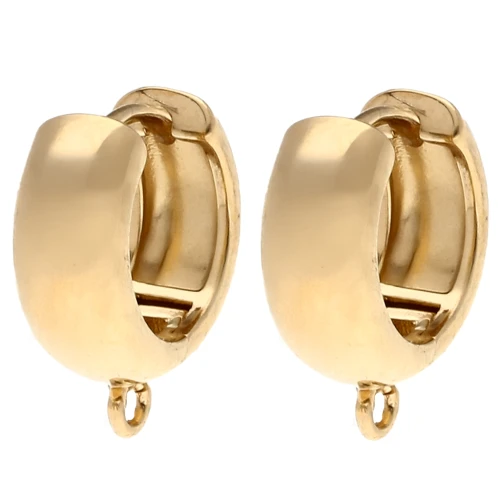 14 mm wide round creole earrings with open ring - Gold-plated x2
