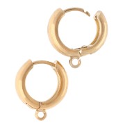 14 mm wide round creole earrings with open ring - Gold-plated x2