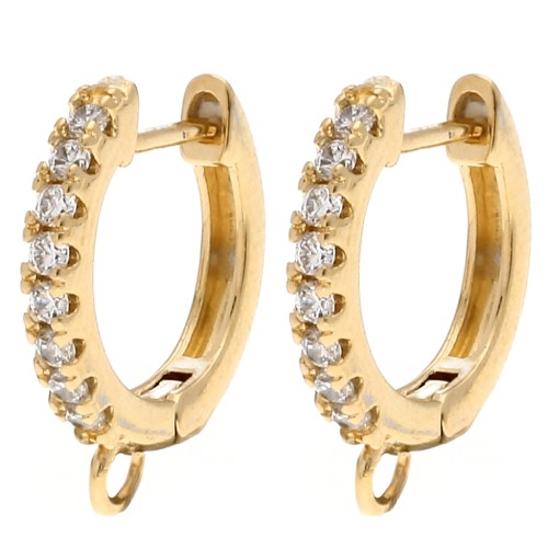 14 mm fine round hoop earrings with zirconium oxide and ring - Gilded with fine gold x2