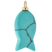 Fish pendant 28x13 mm with CZ heart and imitation gemstone - Turquoise x1