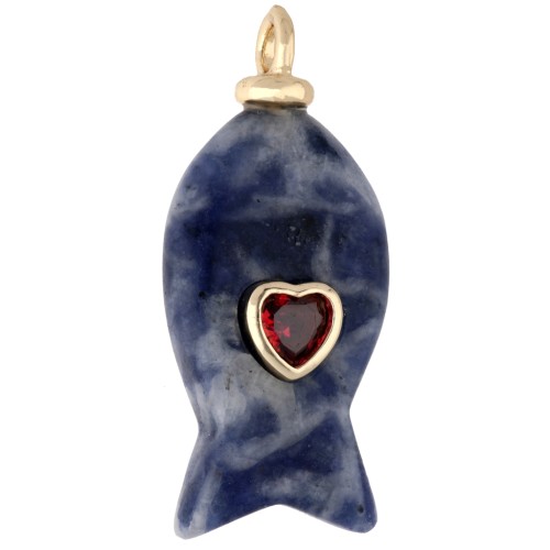 Fish pendant 26x12 mm with CZ heart and gemstone - Sodalite x1