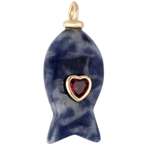 Fish pendant 26x12 mm with CZ heart and gemstone - Sodalite x1