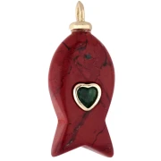Fish pendant 27x13 mm with CZ heart and gemstone - Red Jasper x1