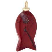 Fish pendant 27x13 mm with CZ heart and gemstone - Red Jasper x1