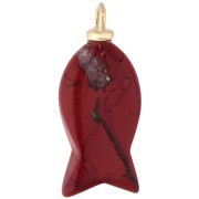 Fish pendant 27x13 mm with CZ heart and gemstone - Red Jasper x1