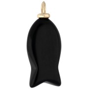 26x12 mm fish pendant with CZ heart and gemstone - Black Obsidian x1